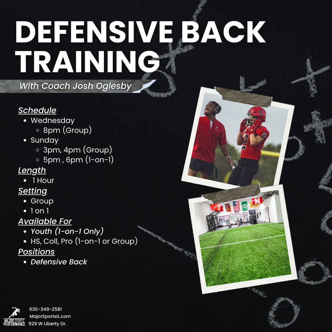 Lock down your position and sharpen your game with our Defensive Back Training! 🏈💨

Whether you’re building fundamentals, mastering footwork, or learning to shut down wideouts, this program is for YOU.

👉MajorSportsIL.com/defensiveback

#DefensiveBack #FootballTraining #WheatonIL