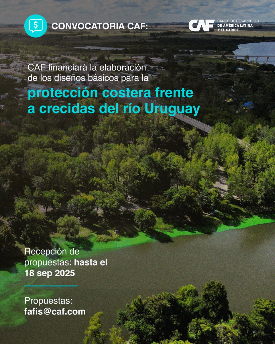 🇺🇾 Convocatoria |  CAF invita a firmas consultoras a presentar propuestas para el proyecto que busca proteger la costa de Paysandú frente a las crecidas del río Uruguay. 

La consultoría contempla la elaboración de los diseños básicos y los Términos de Referencia para los diseños