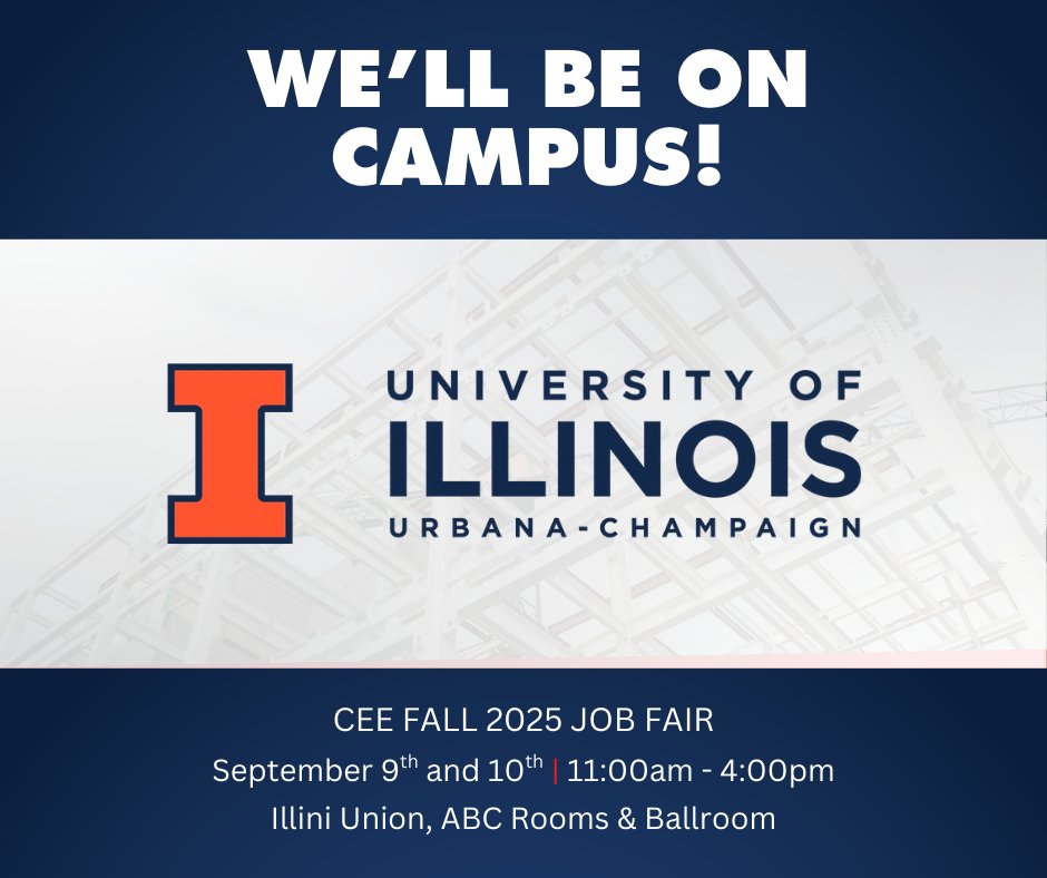 leobuild's tweet image. Hey Illini! We’re excited to be back on campus for the CEE Career Fair on September 9th-10th! Stop by our booth to learn about the exciting internship and full-time opportunities at Leopardo. #CareersinConstruction #BuildingwithPurpose