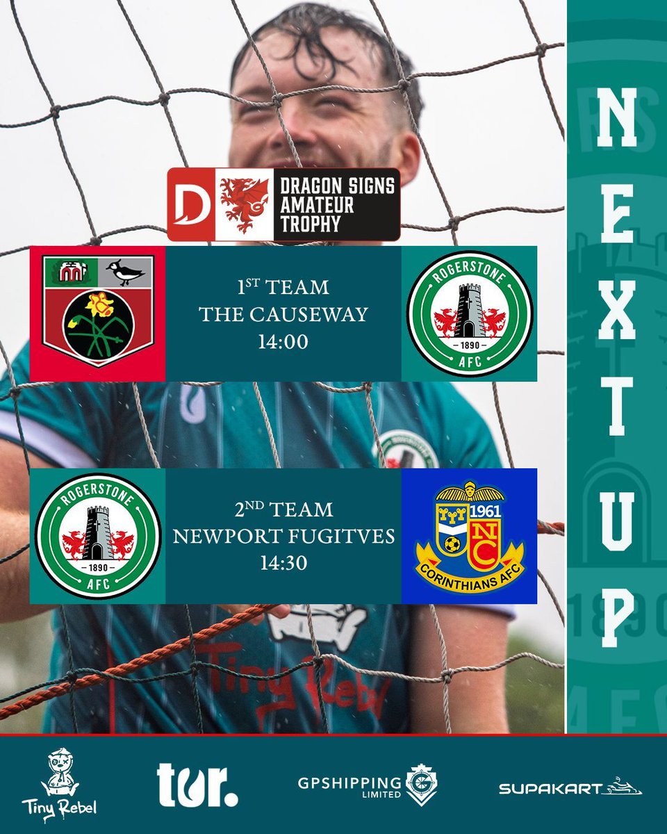 RogerstoneAFC's tweet image. 2 games for The Aces this weekend.

The 1st team are back in cup action as they travel to @UndyAFC in the Dragon Signs Amateur Trophy

🏟️  The Causeway
⚽  14:00

It's a home game for the 2nd team as @NptCorries visit The Fugies
🏟️  Newport Fugitives
⚽  14:30

#BleedGreen