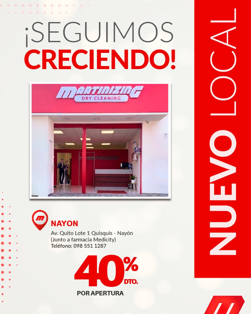 martinizingec's tweet photo. ¡SEGUIMOS CRECIENDO!

📌𝗡𝗨𝗘𝗩𝗢 𝗟𝗢𝗖𝗔𝗟 🎉

📍Nayón, Av. Quito Lote 1 Quisquis
(Junto a Farmacias Medicity)

Visítanos y recibe 40% de descuento por apertura.
🎉

Todos los servicios de 𝗠𝗮𝗿𝘁𝗶𝗻𝗶𝘇𝗶𝗻𝗴 más cerca de ti. 👗👔✨

#nuevolocal #clientes #ubicaciones https://t.co/YqbXkROqYN