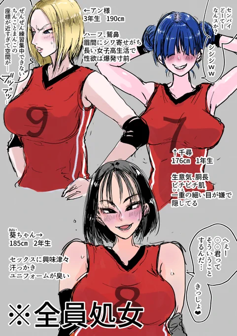 バレー部女子 ラフ画 