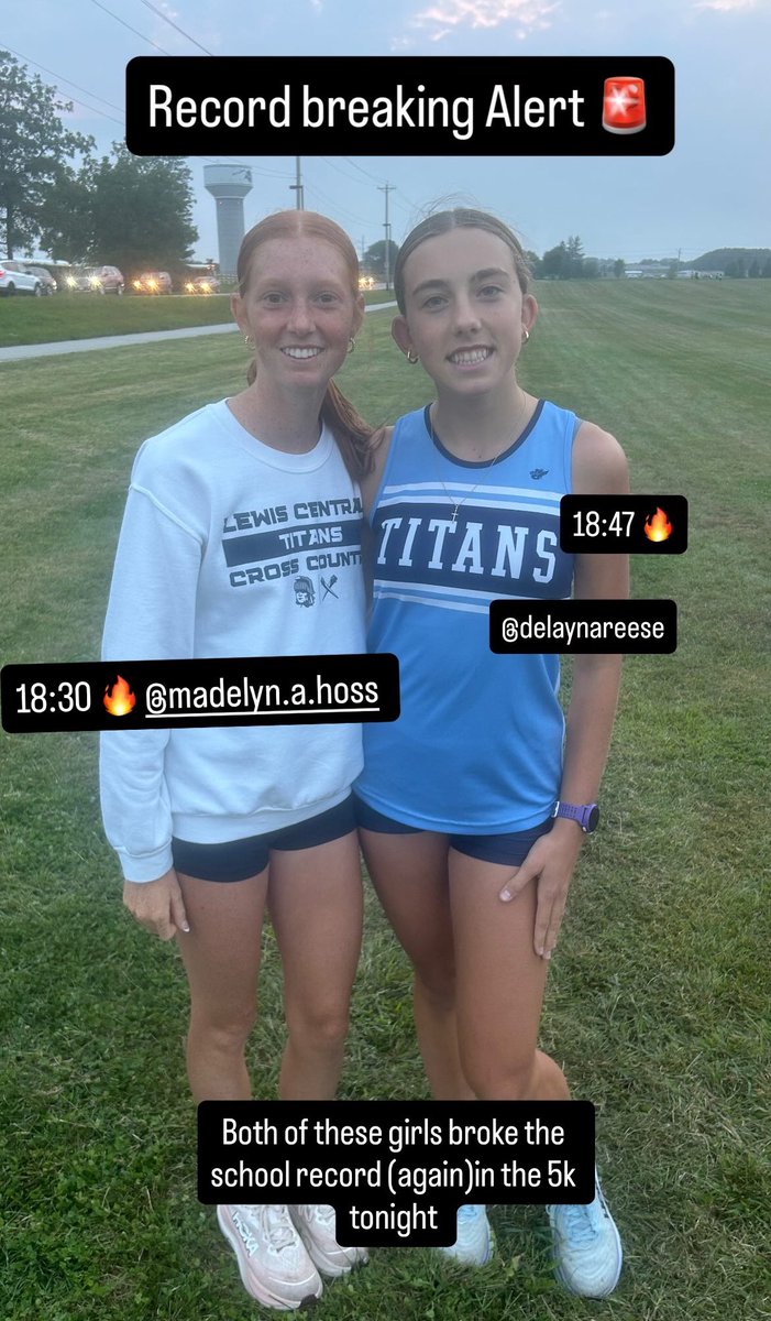 🚨🔥Previous school record holders Hoss &amp; Reese, both broke the 5k school record last evening and the Kirk Schmaltz Invite!  Madelyn with an 18:30, Delayna 18:47! Congratulations to you both! #1 &amp; 2 ALL TIME • 5k• Record holders! 🔥🚨<a href="/LewisCentralXC/">Lewis Central Boys XC</a> <a href="/LewisCentralCSD/">Lewis Central Community School District</a>