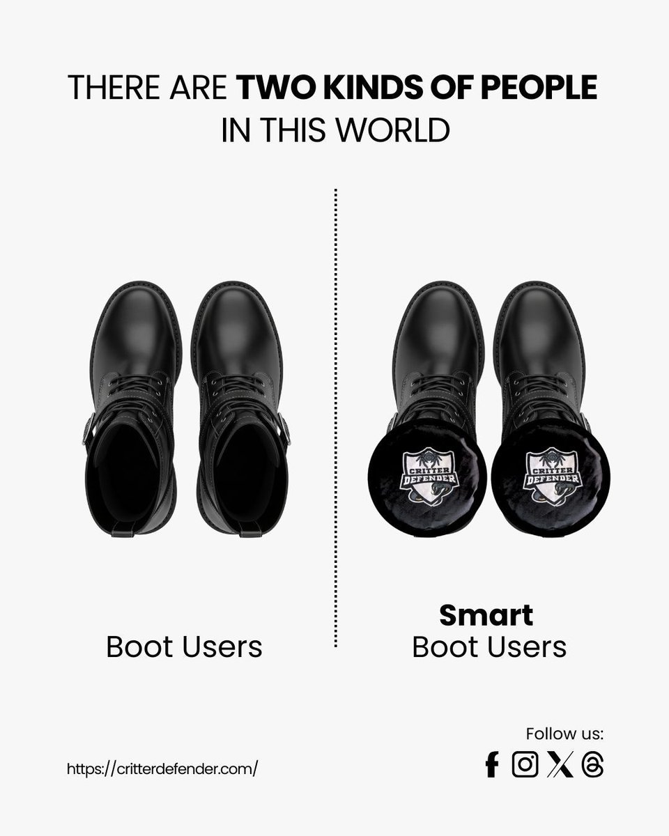 critter_defndr's tweet image. Be more than a boot user.
Be one of the smart ones who stay safe. ✅ 

🛡️ Critter Defender - because your boots (and your feet) deserve better.

#CritterDefender #BootProtection #BootCover #BootAccessories #Boots #BootLife #trusted #relate