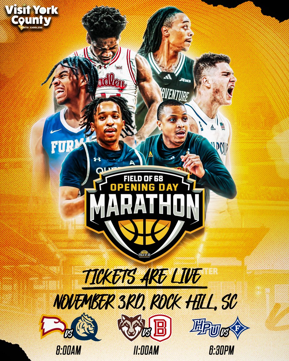 🚨 NOW ON SALE 🚨

<a href="/TheFieldOf68/">The Field of 68</a> Opening Day Marathon tips off November 3rd in Rock Hill 👀🔥

GET YOUR TICKETS ⬇️
bit.ly/467d1yG