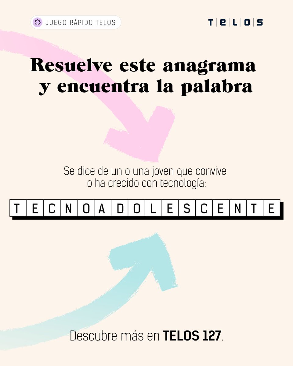 Mochila ready, mente ON.

Reordena las letras para encontrar la palabra secreta.

🧩 Deja tu respuesta en comentarios y reta a más personas.

telos.fundaciontelefonica.com/revista/telos-…