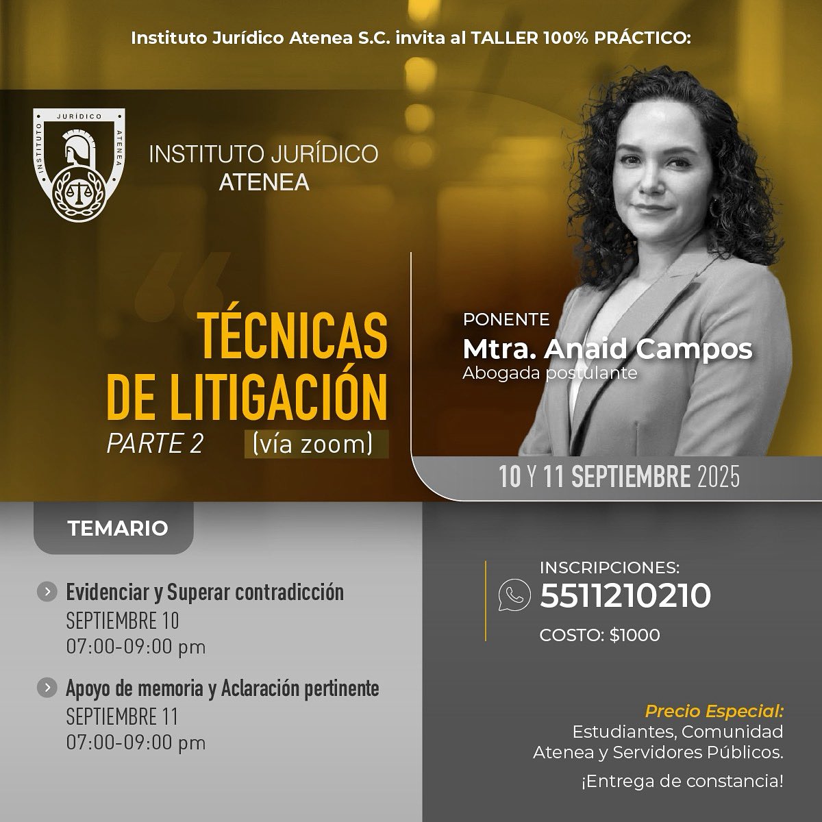 ¡Últimos lugares! ⚖️✨

Comenzamos este taller el 13 de septiembre.

📞5511210210