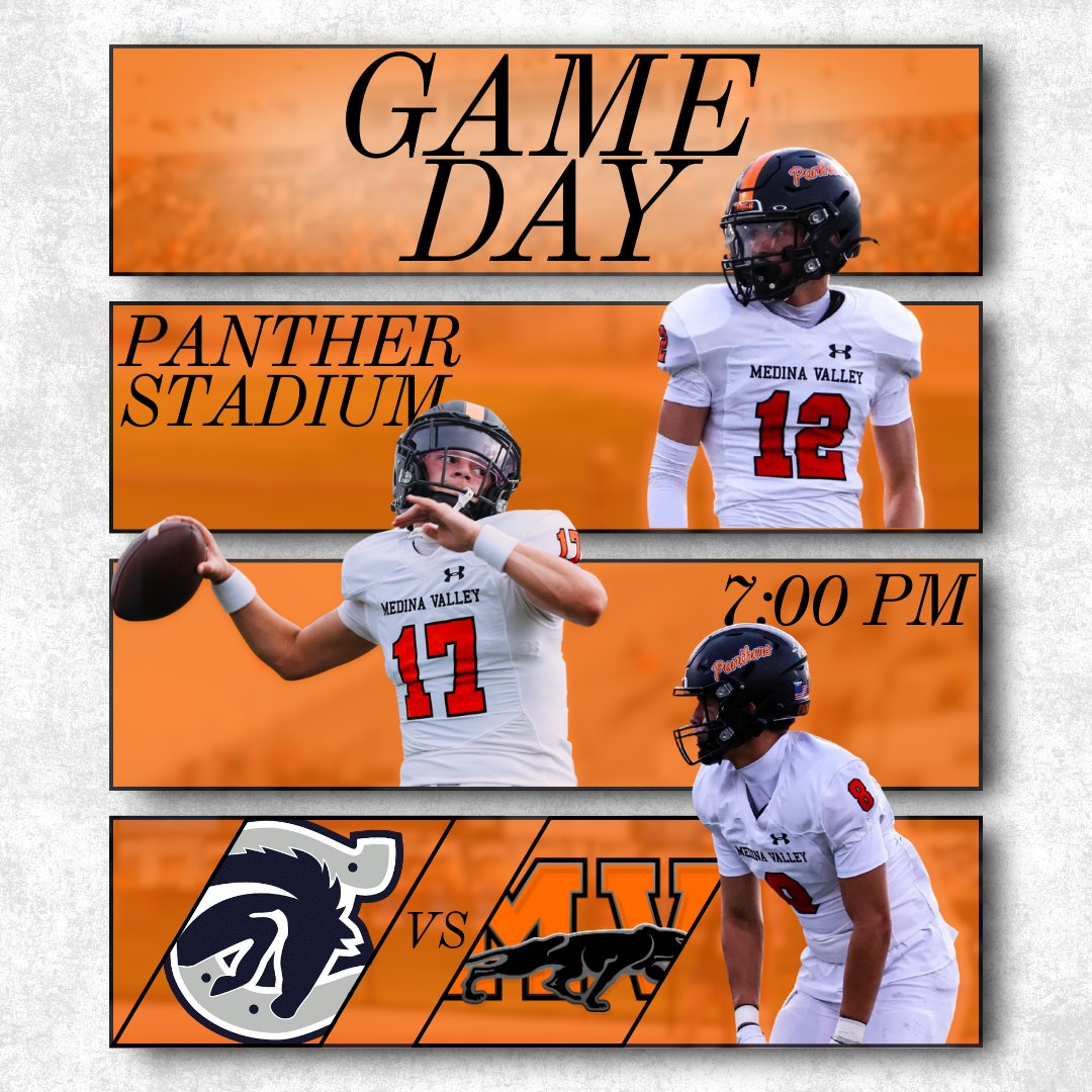 MVHS Football (@mvhspanthersfb) on Twitter photo 🚨IT'S GAMEDAY🚨
🆚Boerne Champion
📍Panther Stadium
⌚️7:00 PM
#PantherTOUGH
<a href="/MVISD/">Medina Valley ISD</a> <a href="/PantherSportsMV/">MVISD Panther Athletics</a> 🚨IT'S GAMEDAY🚨
🆚Boerne Champion
📍Panther Stadium
⌚️7:00 PM
#PantherTOUGH
<a href="/MVISD/">Medina Valley ISD</a> <a href="/PantherSportsMV/">MVISD Panther Athletics</a>