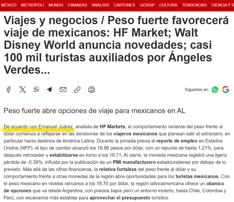 emajuareztrader's tweet photo. 📢 Muy contento de compartir con ustedes mi participación en uno de los principales medios de México, donde hablé sobre el impacto del peso fuerte frente al dólar y cómo esta situación abre nuevas oportunidades para los viajeros mexicanos y el turismo en América Latina. ✈️💵

El fortalecimiento del #PesoMexicano no solo refleja confianza en la economía, sino que también se traduce en mayor poder adquisitivo para los mexicanos en el exterior, permitiendo aprovechar mejor el presupuesto en destinos clave de la región.
#Mercados #Turismo #Economía #Inversiones #PesoMexicano #Viajeros #Finanzas