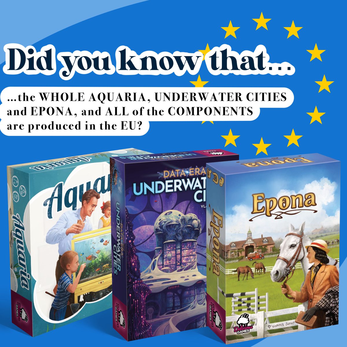 games_delicious's tweet photo. Did you know?😁🇪🇺
And you can look forward to seeing all of these three pieces in Essen at Spiel'25!

#deliciousgames #deliciousgamesboard #epona #epona2025 #underwatercitiesexpansion #underwatercities #dataera #aquaria #essenspiel #spiel25 #spiel2025 #essen2025 #eu #europe #eu🇪🇺 https://t.co/vTvJXXbVrS