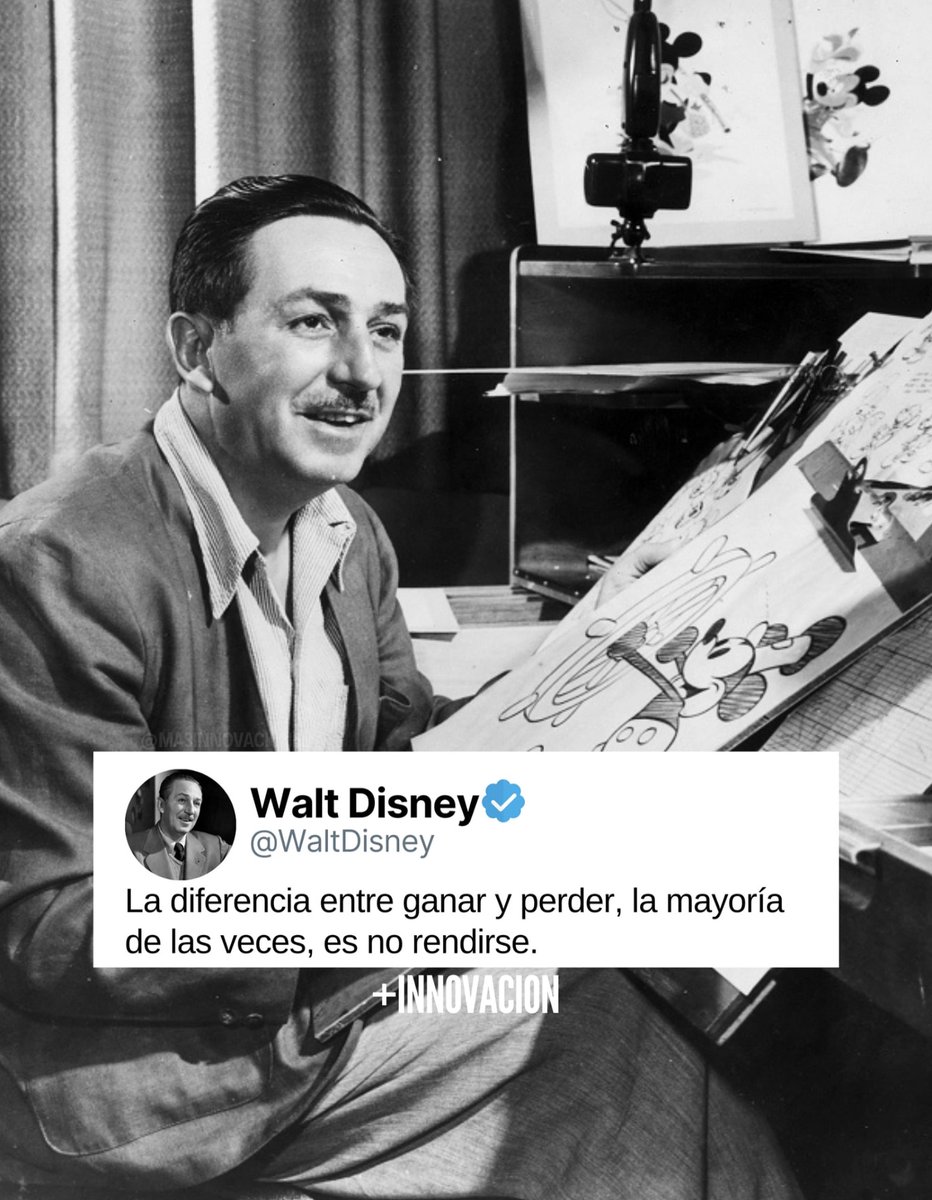 hemosconsulting's tweet photo. @iniciarsesion Walt Disney // “Por naturaleza soy un experimentador. Hasta el día de hoy, no creo en las secuelas. No puedo seguir los ciclos populares. Tengo que pasar a cosas nuevas. Así que con el éxito de Mickey, estaba decidido a diversificarme”. https://t.co/iFGCbpeKiq