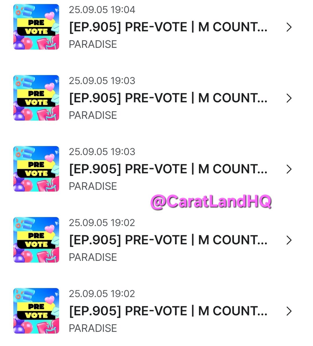 [🏆 DIAMONDS COLLABORATION]

💎 SEVENTEEN × TREASURE 💎

TEUMEs have completed their voting for SEVENTEEN on the MTV VMAs. Now it’s CARAT’s turn to support TREASURE on M Countdown!

📌 CARAT Voting Task

Platform: M Countdown (MCD)

Goal: 295 votes for TREASURE

Vote Value: 1