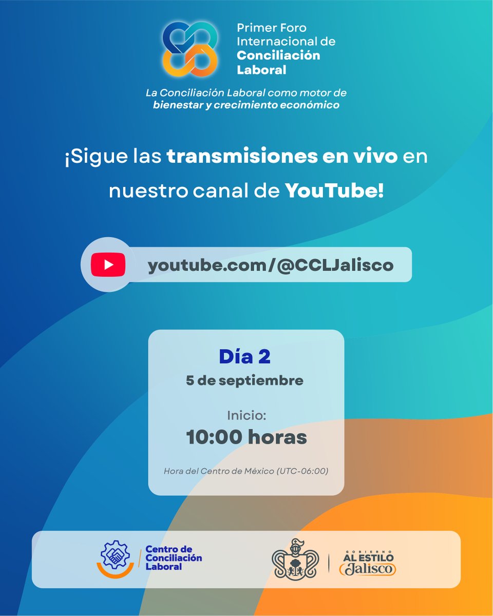 📷 EN VIVO | Día 2 del Primer Foro Internacional de Conciliación Laboral.

Sigue los paneles y la conferencia de cierre.

📷 Transmisión: youtube.com/live/dOf2Mi2T-…

#ForoConciliaciónLaboral #CCLJalisco #PazLaboral