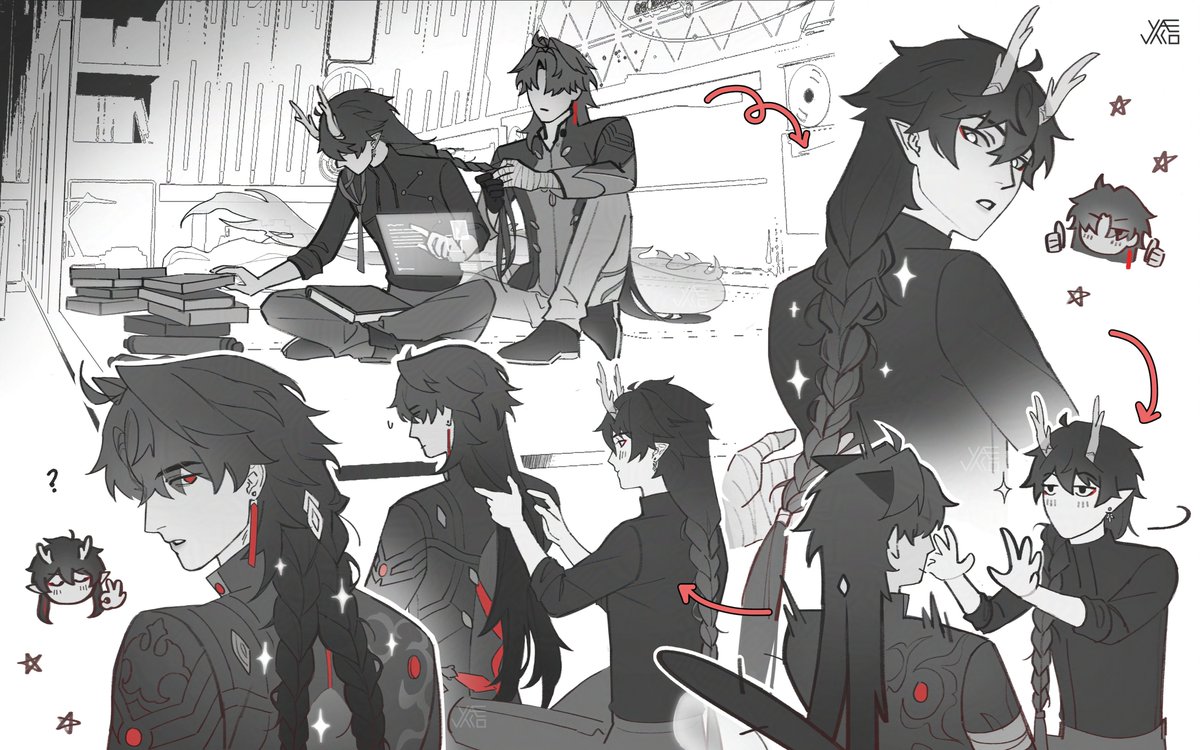 Day 7: Braiding Hair

[close up on 🧵 below]
#renhengweek #renheng