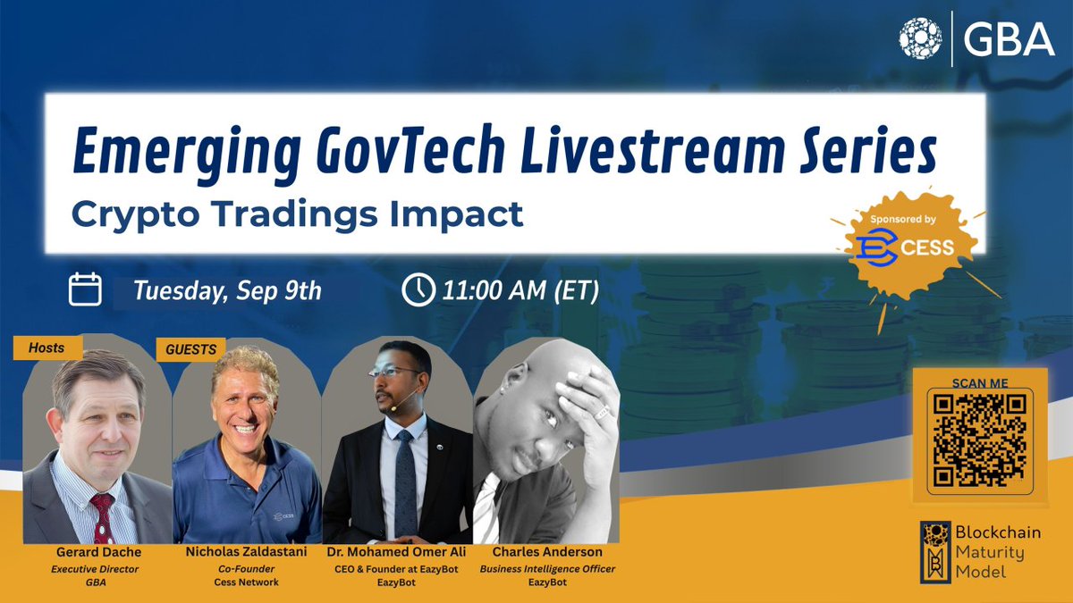CESS_Storage's tweet image. 📢 Excited to announce that #CESS is sponsoring &amp;amp; joining the next Emerging GovTech Livestream Series by @gbaglobal!

🗓 Tuesday, Sep 9th
🕚 Time: 11:00 AM (ET)

Our Co-Founder Nicholas Zaldastani will share insights on how decentralized data infrastructure empowers trust,