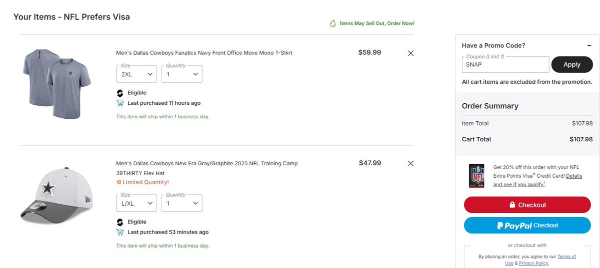 drakovich1's tweet photo. @OfficialNFLShop give codes but can’t use them!  Just take off the #FAKE discount options https://t.co/2K6SRXWD6Q