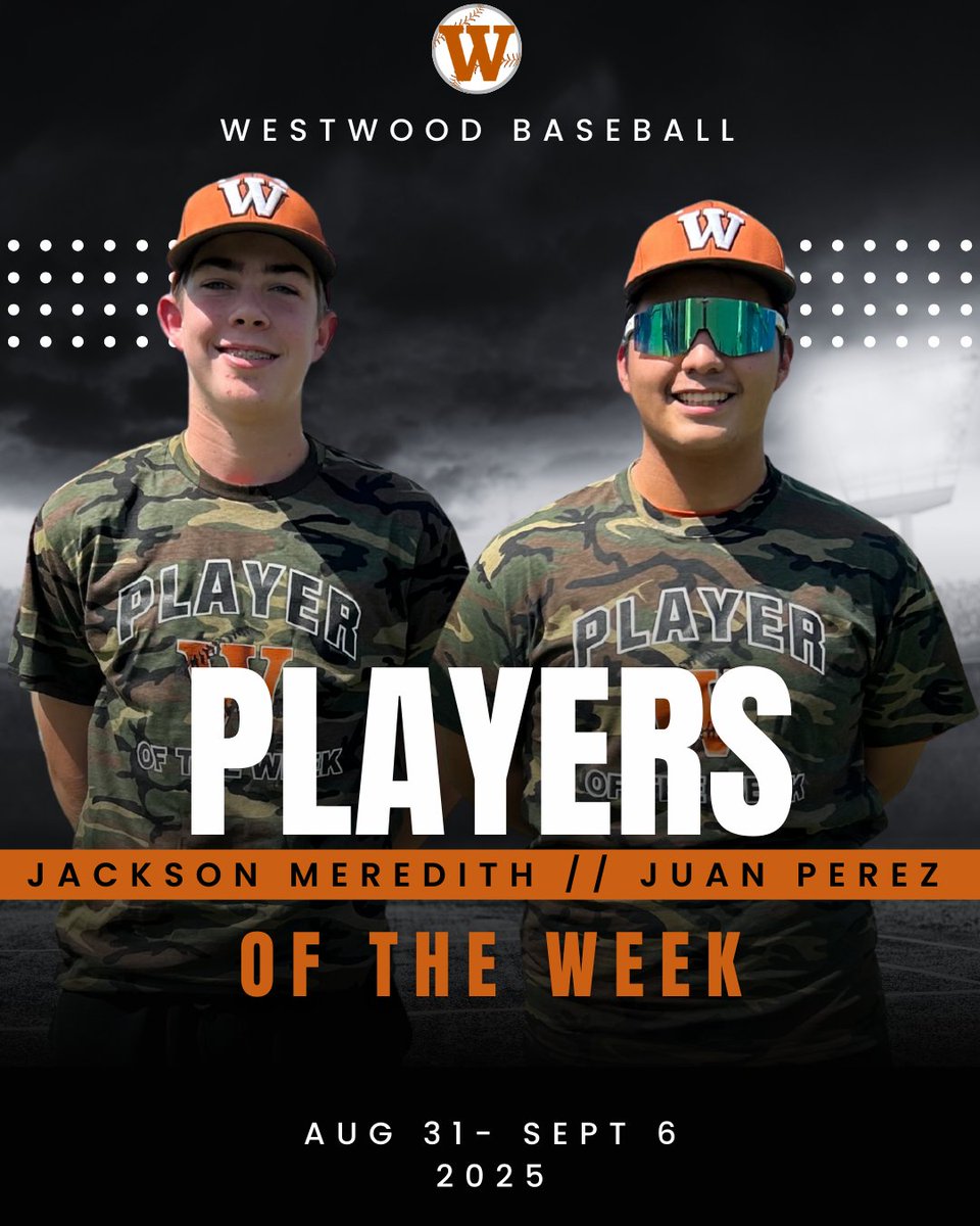 Players of the Week: Jackson Meredith &amp; Juan Perez 🟠⚾
Recognized for their hustle, energy, and leadership on the field. #WarriorBaseball #RecognizeAWarrior