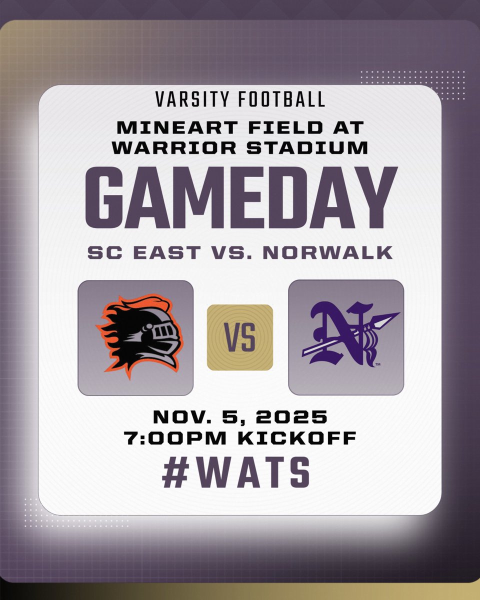 HOME OPENER - Senior Night

🆚 Sioux City East
📍 Mineart Field at Warrior Stadium
🕗 7:00pm
🎟️gobound.com/ia/schools/nor…
📺 fan.hudl.com/usa/ia/norwalk…

#WATS