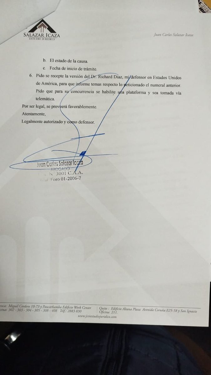 Ecuador 🇪🇨 🚨🚨 

Favor difundir !! 

Sra: Fiscal Ana Hidalgo 

Hemos pedido a la Unidad de Fuero de la Corte Nacional 1 que lleva el caso Metástasis, lo siguiente !!

En 30 fojas adjunto copias simples de la respuesta de Threema, desde Suiza, del que se desprende que el