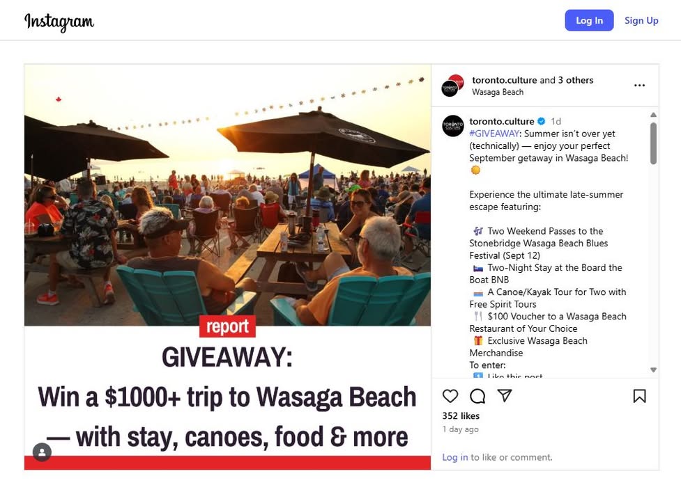 #HappeningSoon It's not too late to plan your visit to #WasagaBeach ❤️ As we head towards the fall equinox, there's still plenty of fun to be had at the Wasaga Beach Blues Festival. Win free tickets and an all-expenses-paid getaway! Head over to IG and toronto.culture to enter!