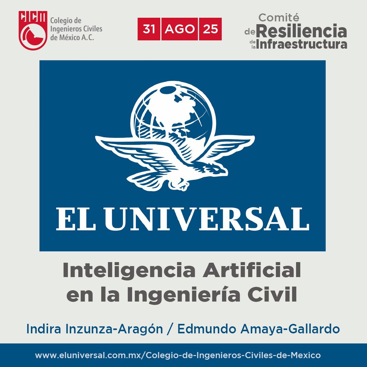 "INTELIGENCIA ARTIFICIAL EN LA INGENIERÍA CIVIL".
Un artículo desarrollado por INDIRA INZUNZA-ARAGÓN Y EDMUNDO  AMAYA-GALLARDO, integrantes del Comité de Resiliencia de la Infraestructura del Colegio de Ingenieros Civiles de México:  eluniversal.com.mx/opinion/colegi…