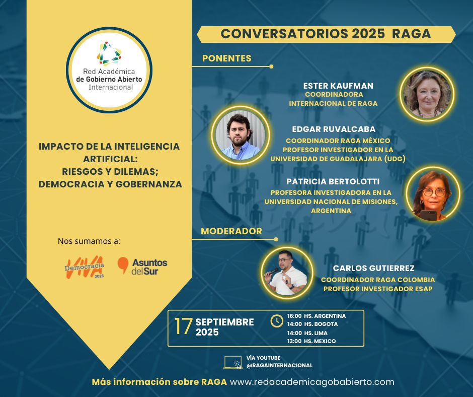 La inteligencia artificial está transformando la democracia, políticas públicas y nuestras subjetividades. En el conversatorio “Impacto de la IA: riesgos y dilemas, democracia y gobernanza”, analizaremos sus riesgos, dilemas y desafíos regulatorios con mirada crítica y holística.