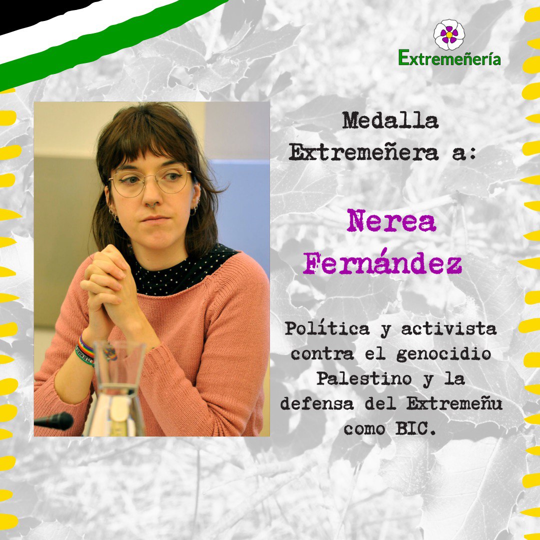 🏅Entregamos una de nuestras #MedallasExtremeñeras2025 a <a href="/nereafercor/">Nerea Fdez. Cordero🇵🇸</a>, política y activista #DíadeExtremadura #Extremadura 💚🤍 🖤