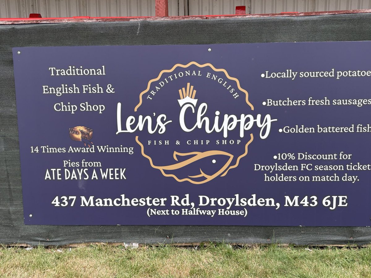 Bryan1dfc's tweet image. Treated ourselves for tea tonight, I must have walked past this sign 100 times today so thought I’d give it a go, pudding chips, peas and gravy for me and fish, chips and curry for Sue, both were really tasty, couldn’t fault it, give them a go, local firm supporting local club.