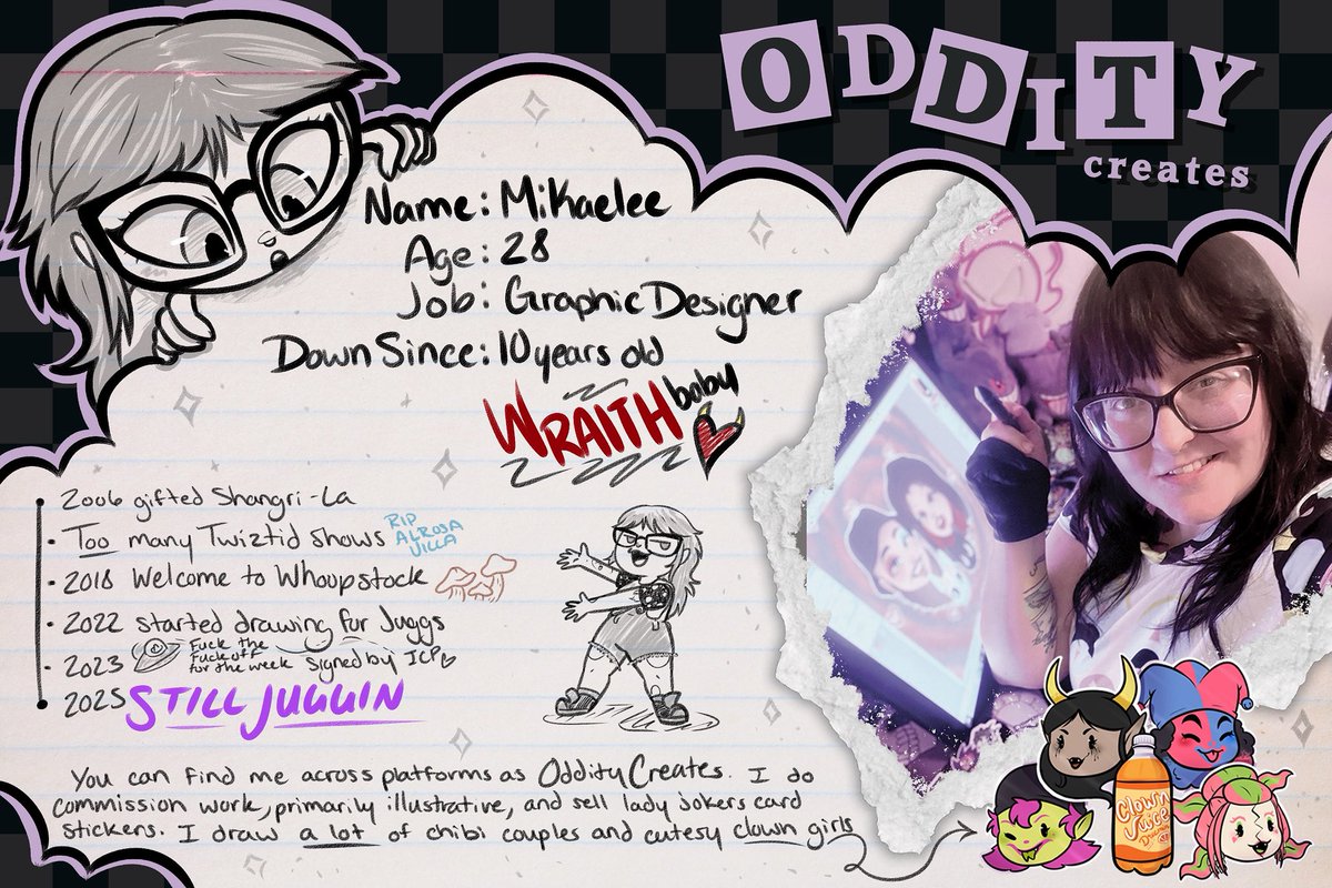 OddityCreates's tweet photo. 🖤 Illustrative Commissions Open 🖤
.
If you’ve been wanting a chibi headshot ($20), a couples heart($50), or some other wacky cutesy shit now is your chance! Just message me and I can give you a quote 🤡 https://t.co/OvtT8ZBqcG