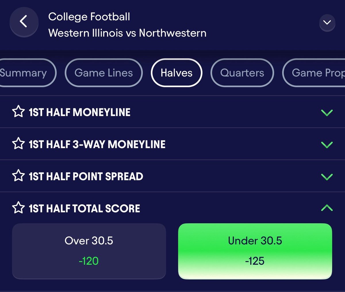 PropGeekZeke's tweet image. CFB FREE PLAY 🚀🏈
Northwestern vs Western Illinois UNDER 30.5 1st Half Total ☢️🔒
$100 to 2 people who LIKE+RT & drop cashapp/paypal when we CASH!👇🏼