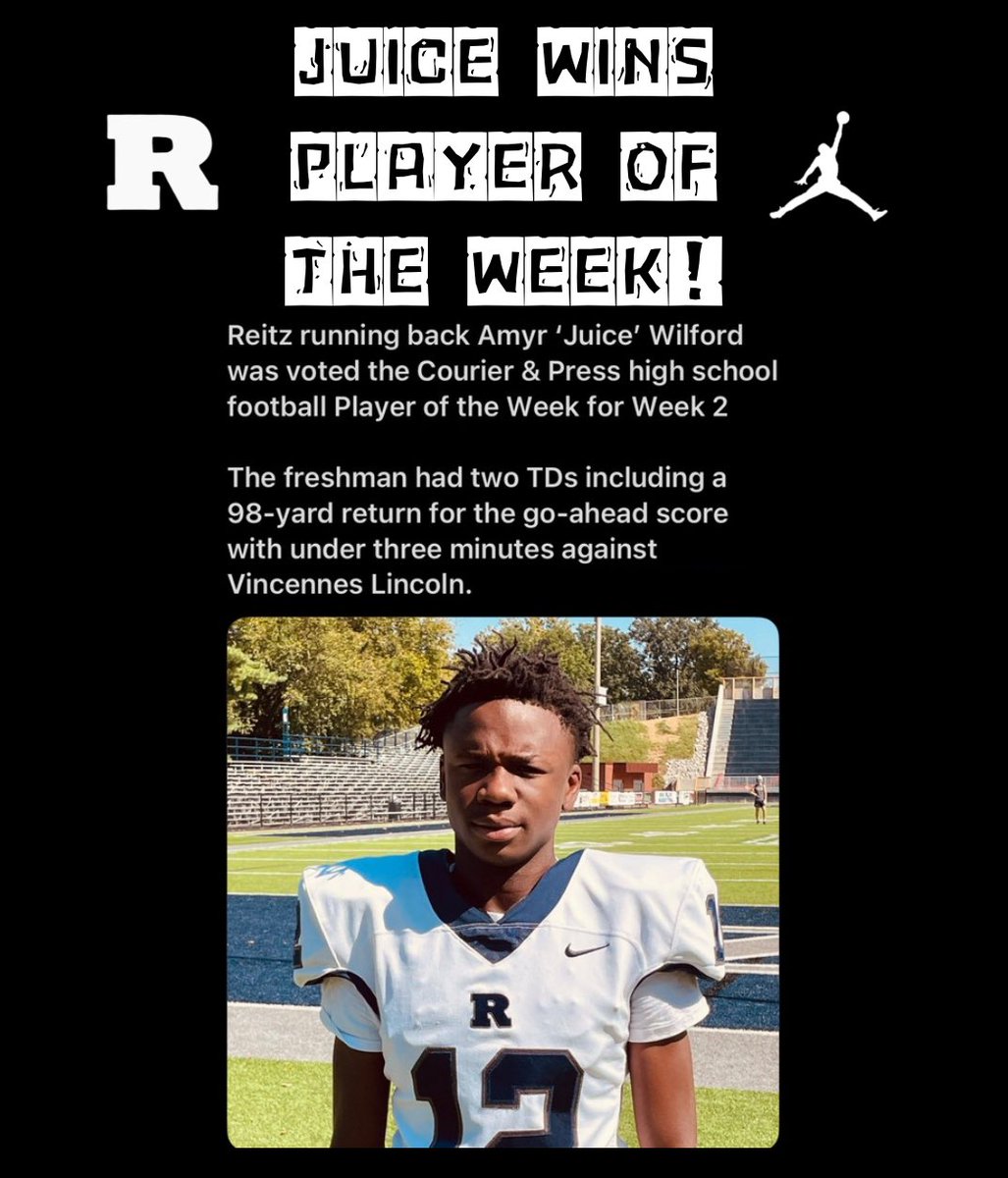 FJReitzFootball's tweet photo. Congrats to Reitz freshman Amyr “Juice” Wilford on being selected as the C&P Player of the Week for his week 2 performance! Go Panthers! #ReitzFootball #SetRstandard #PantherPride🐾🏈
https://t.co/9viJ1IZYiw https://t.co/VmFJXkTltW