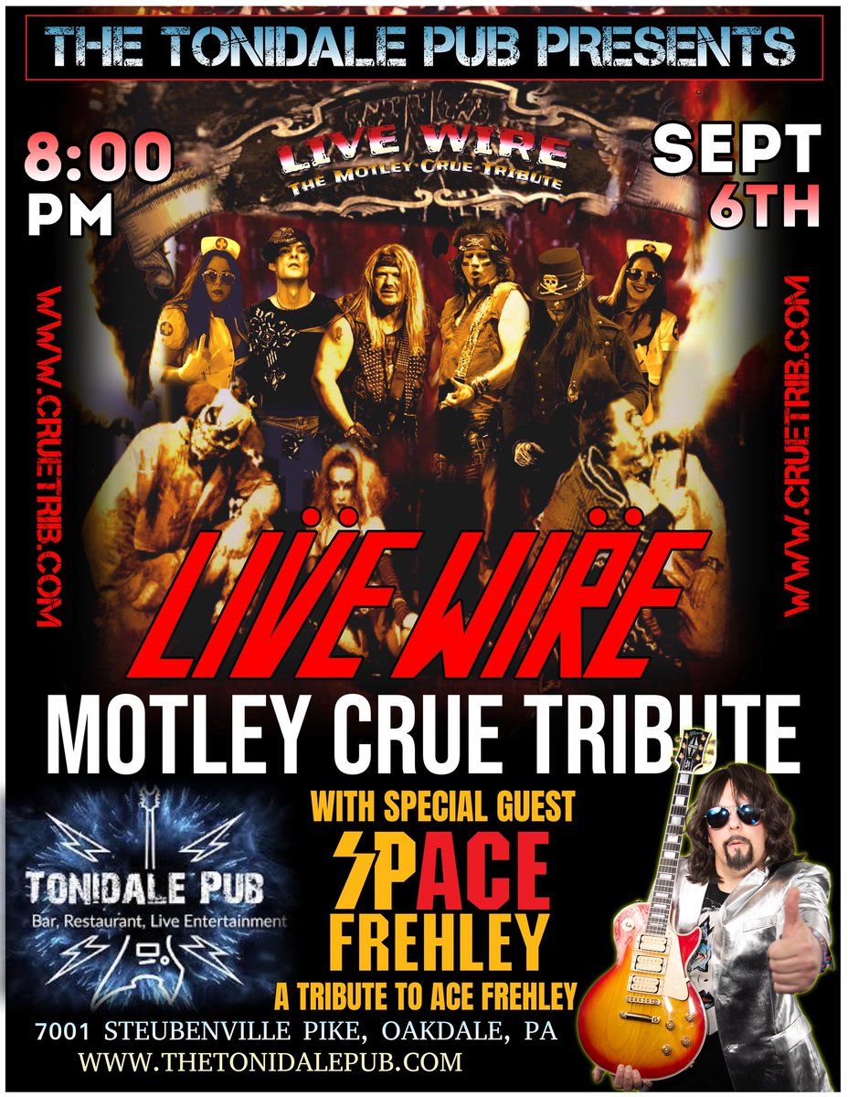 LiveWireTrib's tweet photo. TOMORROW NIGHT! Dont miss out on your chance to satisfy your Motley Crue &amp; Kiss/ Ace fix! 

If you havent already,  GET YOUR TICKETS NOW!! 🎟️⬇️⬇️

https://t.co/h5W5RlGiKG

Talk about a high voltage show!

Doors open at 6:30pm
Show starts at 8:00pm.
Ages 21+ https://t.co/P3voPlIF7M
