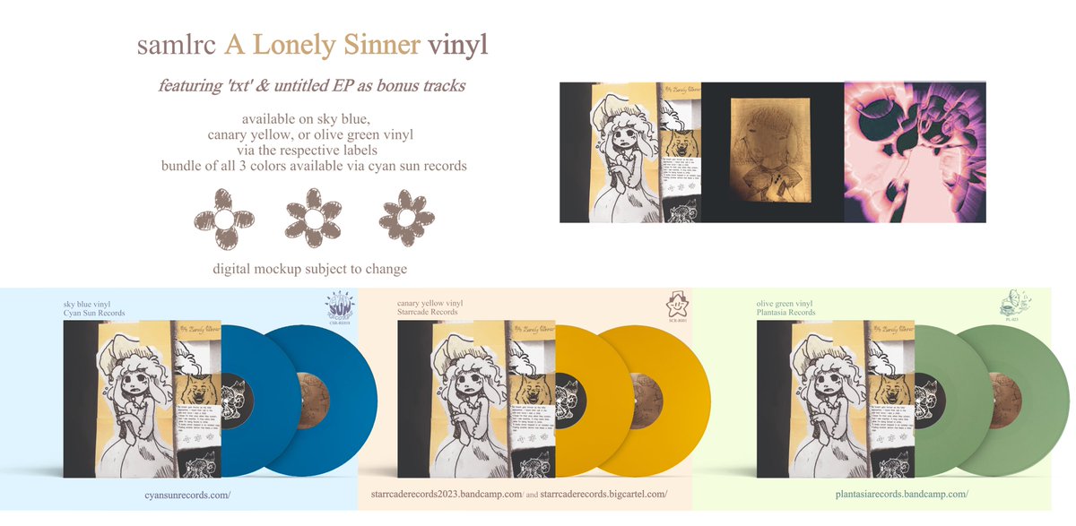 THE FIRST EVER VINYL OF A LONELY SINNER IS UP TO PRE-ORDER !!!!!
it also features the untitled ep and t x t as bonus tracks, along with a new ALS remaster :)))