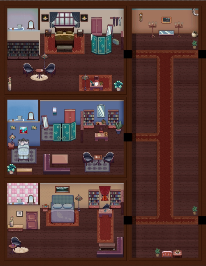 The entire Side Rooms location.

#visual_novel #vn #videogame #indie #indiedev #gamedev #steam #rpg_maker #otome #otomegames #indiegames #indiegame #IndieGameDevs