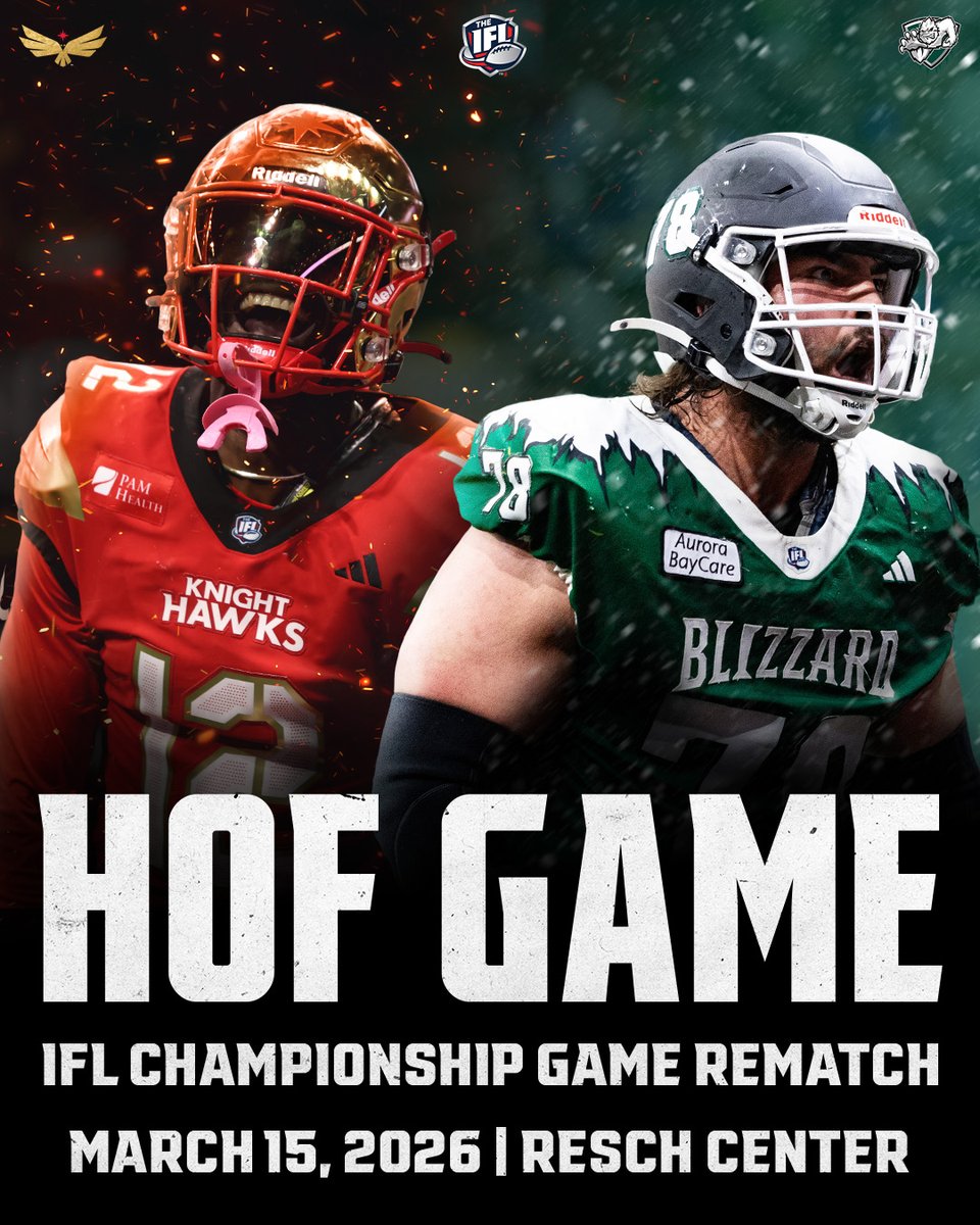 We're kicking off the 2026 <a href="/IndoorFL/">Indoor Football League</a> season with the Hall of Fame Game!

It's a rematch of the 2025 IFL Championship on March 15, 2026 at the <a href="/reschcomplex/">Resch Complex</a> 🥶
#GoBlizz