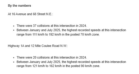 NEW: The Government of Alberta has approved the use of photo radar at two Calgary intersections starting Oct. 3 after its ban last year: 

Both eastbound and westbound 16 Avenue at 68 Street N.E.

Both eastbound and westbound Highway 1A at Twelve Mile Coulee Road N.W.