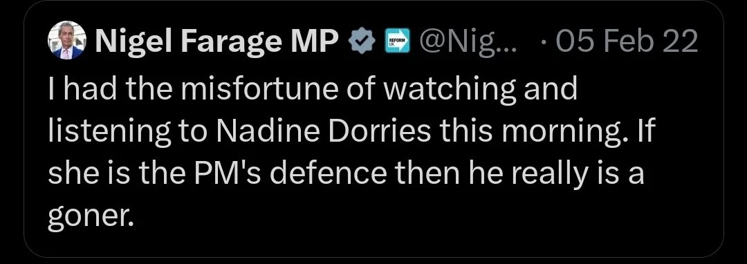 Dear <a href="/Nigel_Farage/">Nigel Farage MP</a>,

Do you remember this ringing endorsement of <a href="/NadineDorries/">Rt Hon Nadine Dorries</a>?