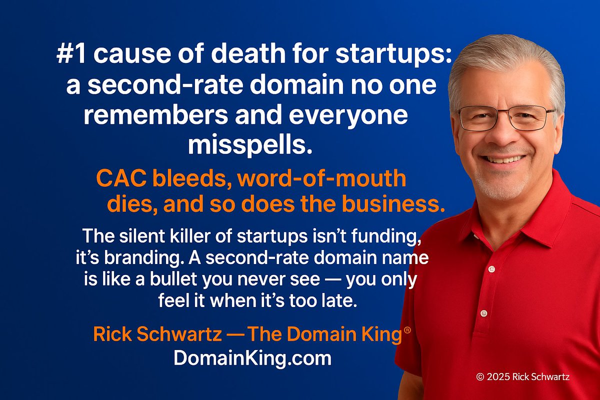 BettyAiProject's tweet image. IMPORTANT!

The #1 cause of death for startups is a second-rate domain no one remembers and everyone misspells. CAC bleeds, word-of-mouth dies, and so does their business.

The silent killer of startups isn’t funding, it’s branding!! A second-rate domain name is like a bullet you…