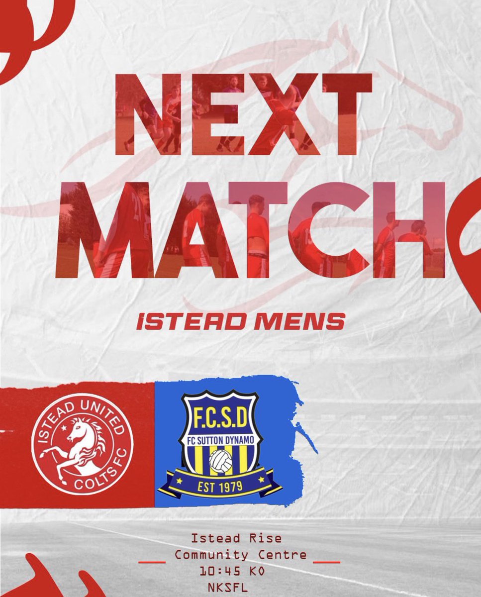 Istead United Colts FC (@isteadutd) on Twitter photo Back to it..
Our first Division 2 fixture of the 25/26 season.
⏰10:45
📍IRRCA🏠
🆚<a href="/suttondynamores/">FC Sutton Dynamo Sunday Reserves</a> Back to it..
Our first Division 2 fixture of the 25/26 season.
⏰10:45
📍IRRCA🏠
🆚<a href="/suttondynamores/">FC Sutton Dynamo Sunday Reserves</a>