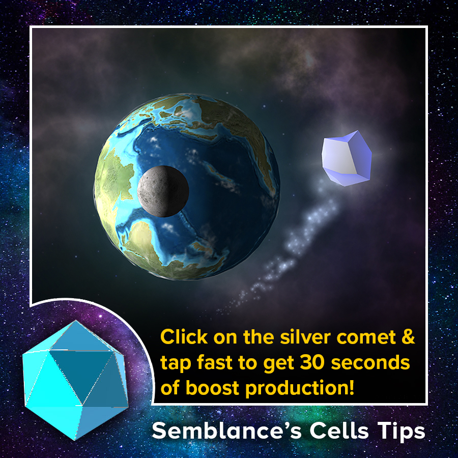 ComputerLunch's tweet image. Hello, Semblance here. If you wait long enough when first entering the Primary Simulation, you'll see a silver comet shoot across the galaxy. Click on it before it passes by, then tap away to earn a significant production boost!