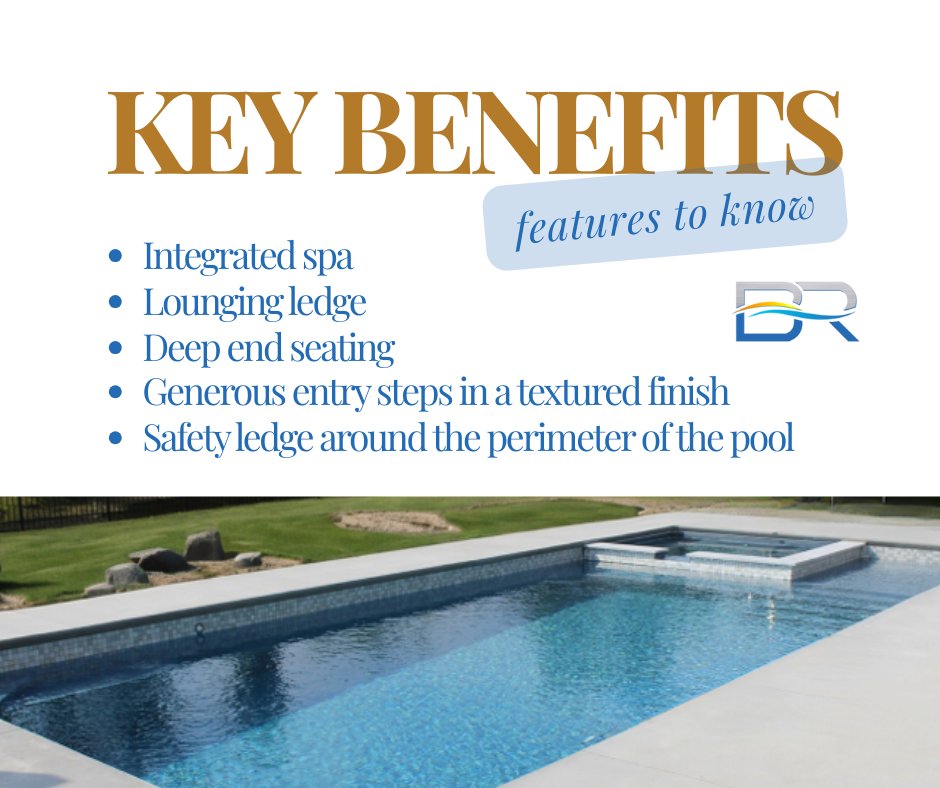 BRPools_USA's tweet image. This week’s spotlight for our #PoolOfTheWeek is the Castaway – available in 30’ or 35’ – shown here in the stunning Evening Sky finish.

✔️Integrated spa
✔️Lounging ledge
✔️Deep end seating
✔️Generous entry steps with a textured finish
✔️Safety ledge around the perimeter