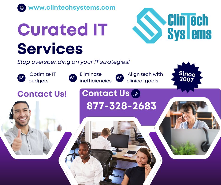 ClintechSystems's tweet image. Why do facilities overspend on IT? 🤔
Without strategy, tech = wasted opportunities.
ClinTech IT Consulting ensures every dollar supports patient care:

✅ Optimize budgets
✅ Cut inefficiencies
✅ Align tech w/ clinical goals
🌐 clintechsystems.com

#ClinTechSystems