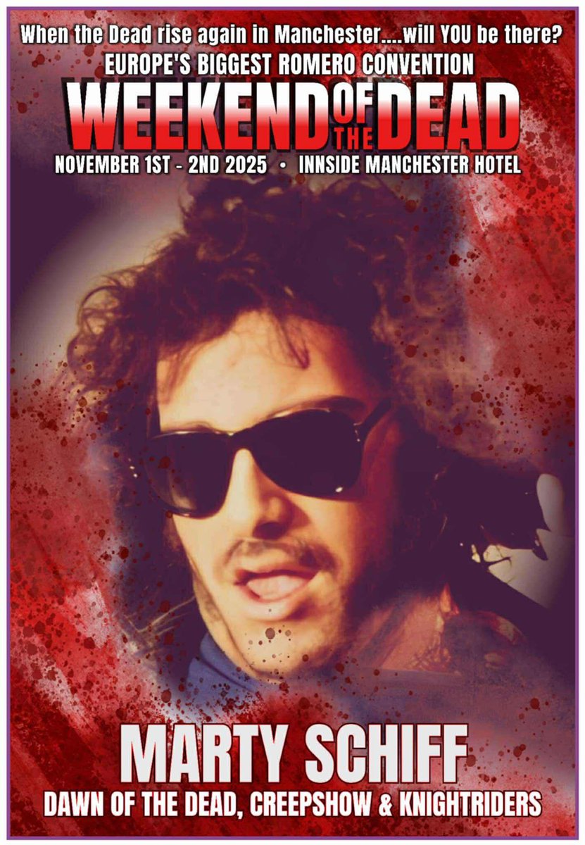weekenddead's tweet photo. Marty Schiff is our 10th &amp; final guest.
Marty played a part in the biker gang that appeared alongside Tom Savini’s character “Blades”. He famously started and ended the pie fight. 
Please give a warm welcome back to one of the most supportive people to WOTD!!! #Romero #Zombies https://t.co/xLQU6rzZrO