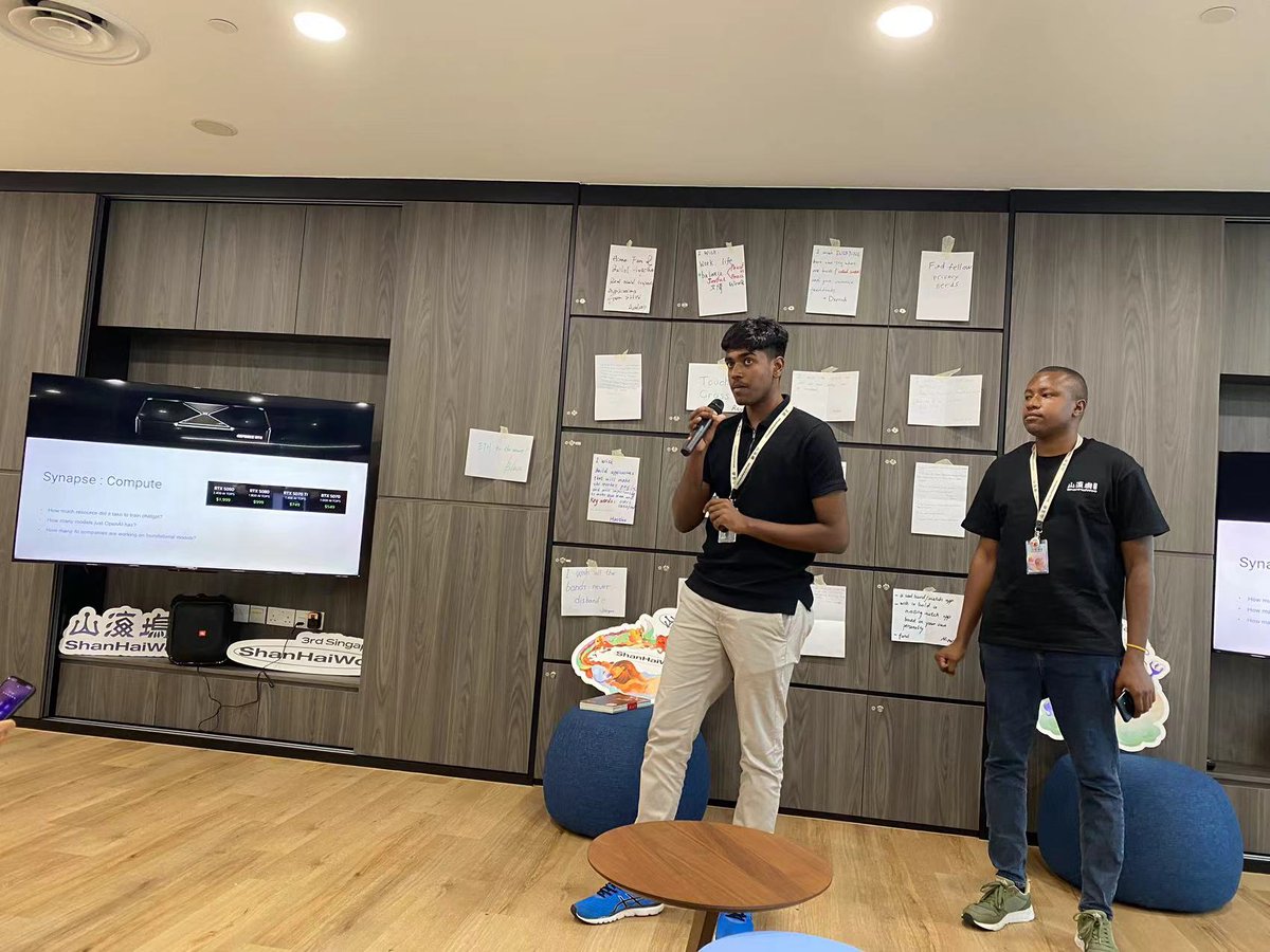 robinsoncodes's tweet image. Kicked off @shanhaiwoo Residency 🇸🇬 with the opening ceremony 🎉. A month of building Ethereum, AI &amp;amp; frontier tech begins

Day 1 at Innovis, met brilliant minds, shared big ideas, and introduced Synapse, turning idle devices into a global supercomputer for AI ⚡.