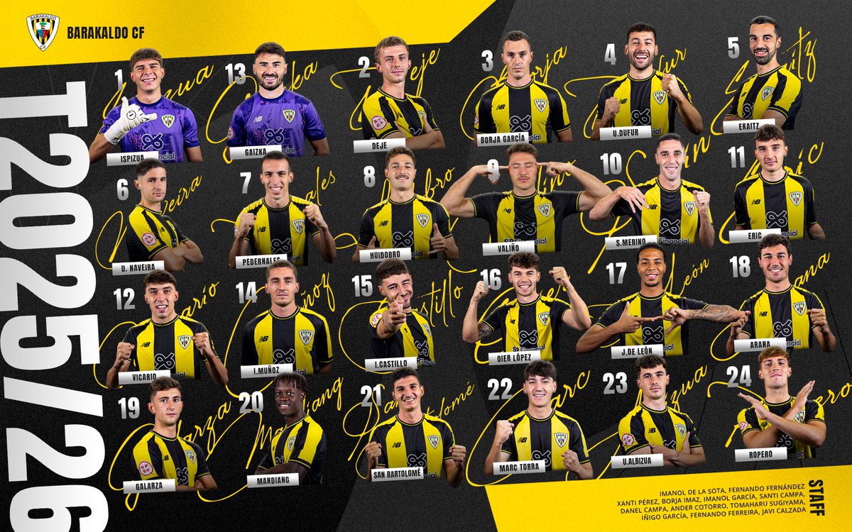 BARAKALDO 2025/26 💛🖤

Quedaos con sus caras, nombres y dorsales, ¡𝙫𝙖𝙣 𝙖 𝙝𝙖𝙘𝙚𝙧𝙣𝙤𝙨 𝙙𝙞𝙨𝙛𝙧𝙪𝙩𝙖𝙧 𝙢𝙪𝙘𝙝𝙤! 

#GoazenBaraka