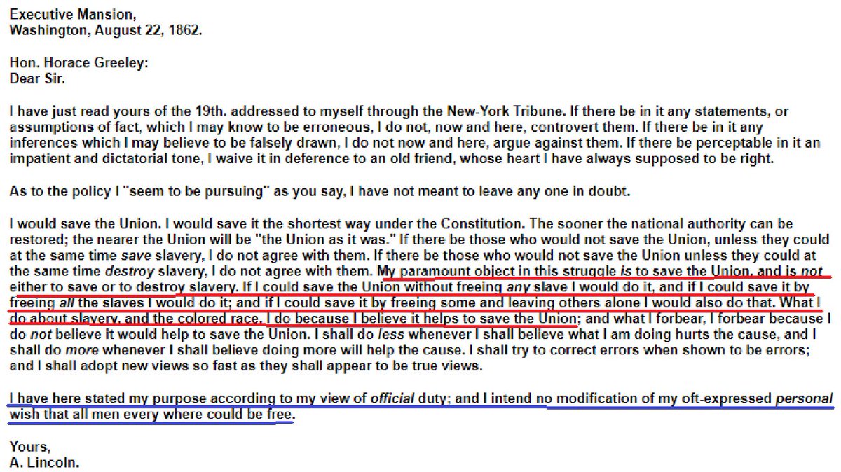 sas__quatch's tweet photo. @ArtemisFowl_003 @YahooNun6 @sleepy_devo You know that Lincoln quotes in that very same letter that his stance to prevent civil war doesn't mean he doesn't wish for all slaves to be free.

You're so disingenuous in regards to this issue, and you know it. https://t.co/RaBFJAw0hY