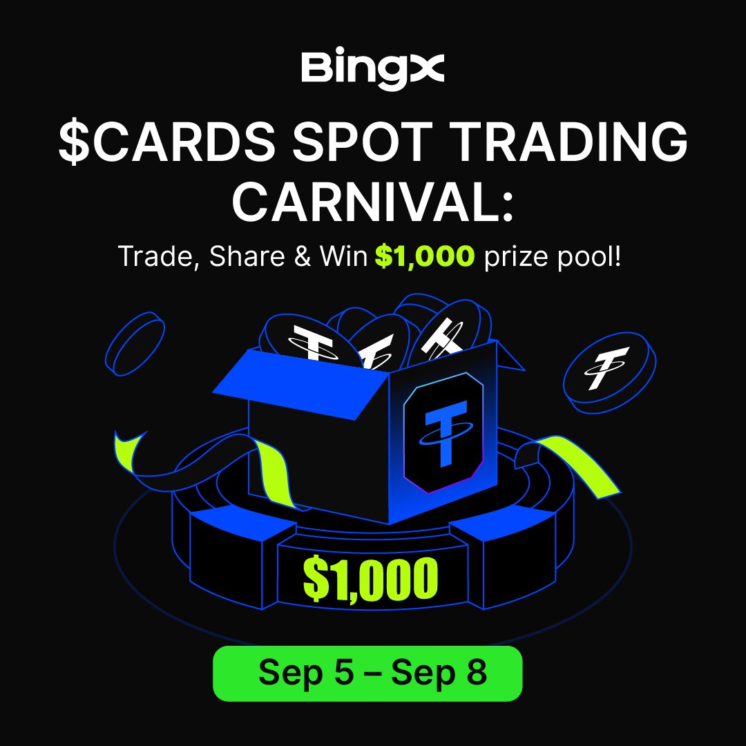 Ever wished your trades came with extra cheese? 🔥

$CARDS Spot Trading Carnival is serving $1,000 on the table,come grab your slice.

1️⃣ Trade $CARDS on BingX: bingx.com/en/spot/CARDSU…
2️⃣ Share your transaction screenshot + UID: forms.gle/ER7jorcyr6jSnY…
3️⃣ Retweet + Tag 3 friends
