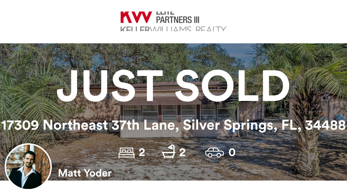mattyoder_yoder's tweet image. 🛌 2 🛀 2
📍 17309 Northeast 37th Lane, Silver Springs, FL, 34488

My latest sale on RateMyAgent.
Florida Realtor License SL3461573
rma.reviews/3233wb7gj2e1

...
#ratemyagent #realestate #KELLER_WILLIAMS_ELITE_PARTNERS_III_REALTY