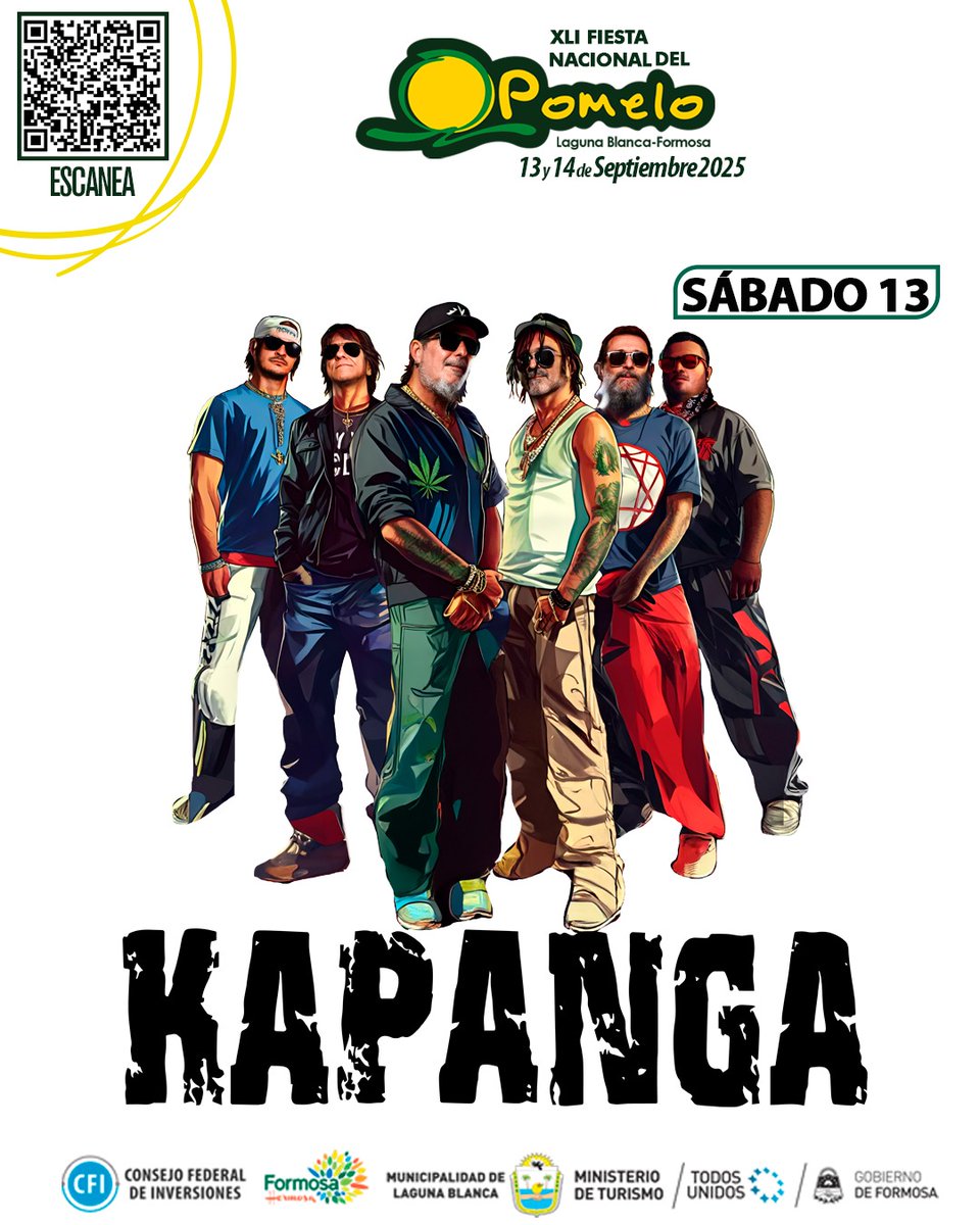 El sábado 13 de septiembre estaremos en la XLI Fiesta Nacional del Pomelo 🥳🎶

📍Laguna Blanca - Formosa

🎟️ Entrada libre y gratuita

¡Lxs esperamos! 🤟🏻❤️

#Kapanga30Años
#FNP2025 #FormosaHermosa #fiestanacionaldelpomelo
