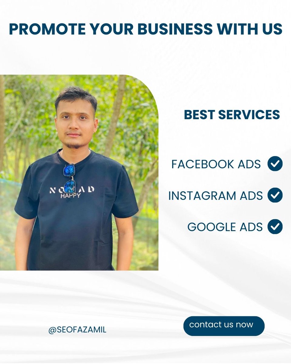 seofazamil's tweet photo. 🌍In today’s digital world, visibility = growth.

@seofazamil, I help businesses grow faster through:
✅ Facebook Ads
✅ Instagram Ads
✅ Google Ads
📩 DM me or click Contact Us Now to get started
#googleads #metaads #seo #adsexpert https://t.co/uyWG17LtcV